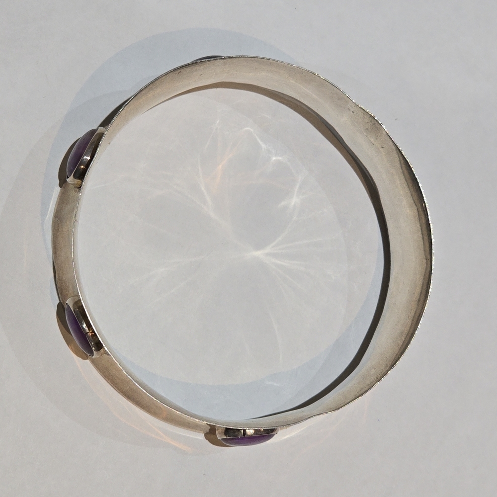 Vintage Mexico TS-10 925 sterling silver bangle with deep real purple amethysts - Picture 8 of 8